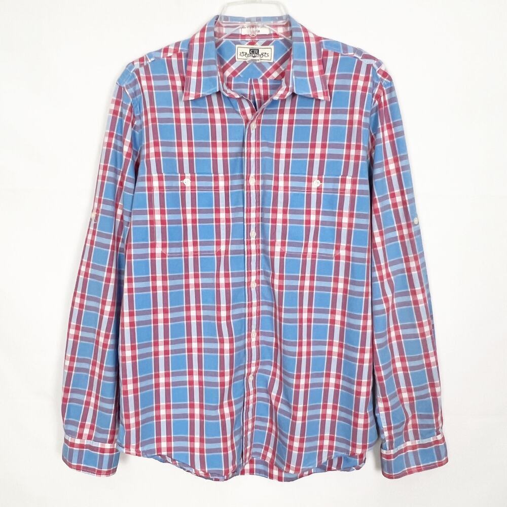 Club Room Men's Plaid Button Down Blue Shirt Size Medium